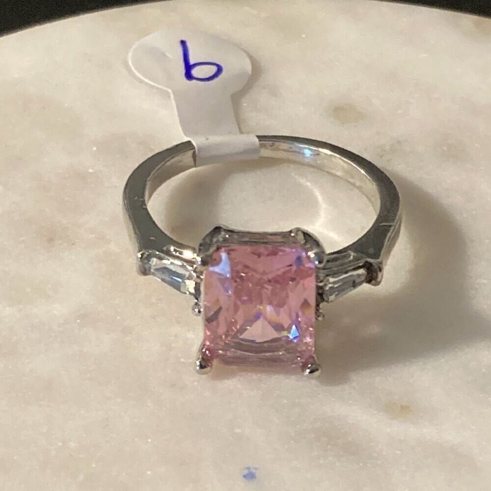 New fashion ring silver pink cz 9- special occasion wedding engagement holiday